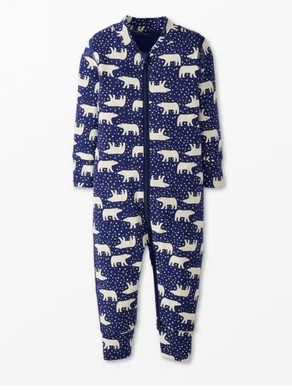 Hanna Andersson Navy Polar Bear Print Zippered One-Piece Pajama